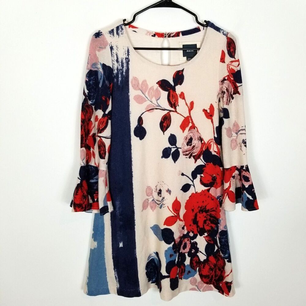 Maeve Women Anthousia Floral‎ Knit Swing Dress Size S Petite Floral Long Sleeve
